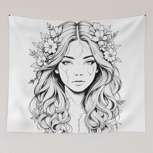 Item preview, Fragile Beauty – Floral Cracked Portrait Art designed and sold by BrushRushX.