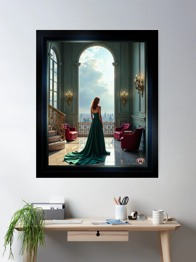 An Elegant Woman In Green, Within A Grand Serene Space Graceful AI Concept Art by Xzendor7 Room Decor Poster Art Print