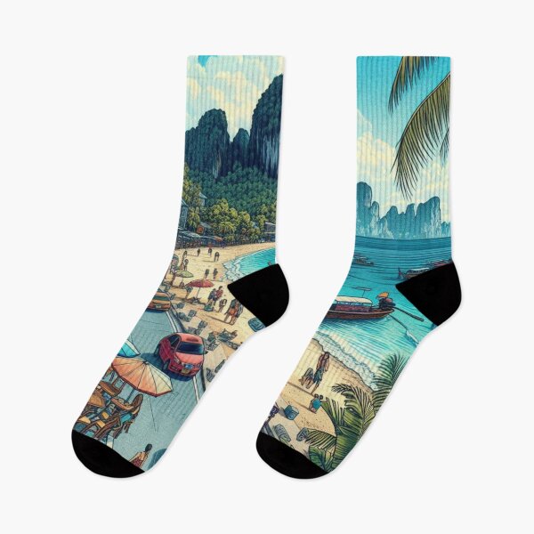 Item preview, Krabi City Market Design – Colorful AI Artwork for Clothing, Accessories & Thai Coastal Travel-Inspired Fashion designed and sold by knalpot-design.