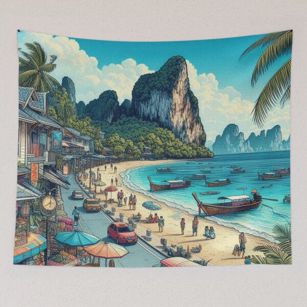 Item preview, Krabi City Market Design – Colorful AI Artwork for Clothing, Accessories & Thai Coastal Travel-Inspired Fashion designed and sold by knalpot-design.