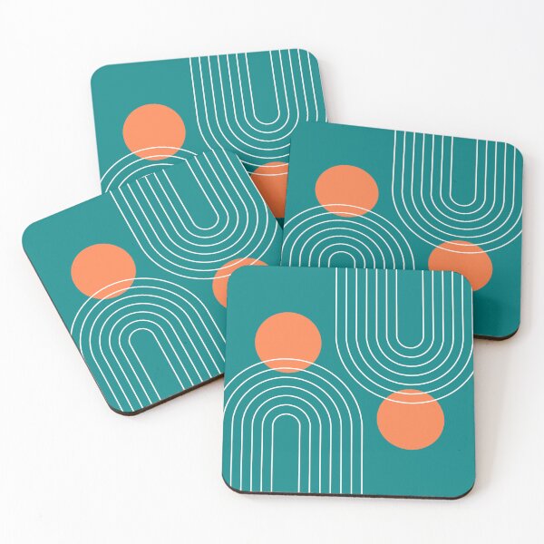 Item preview, Mid Century Modern Geometric c33 in Teal Coral (Rainbow and Sun Abstract) designed and sold by nineFlorals.