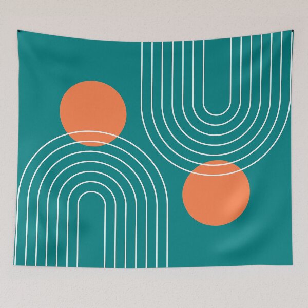 Item preview, Mid Century Modern Geometric c33 in Teal Coral (Rainbow and Sun Abstract) designed and sold by nineFlorals.