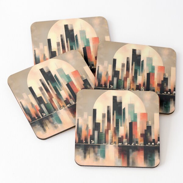Item preview, City of Dreams, Vintage Retro Cityscape Skyline Buildings, Full Moon, Water designed and sold by Itaya Art.