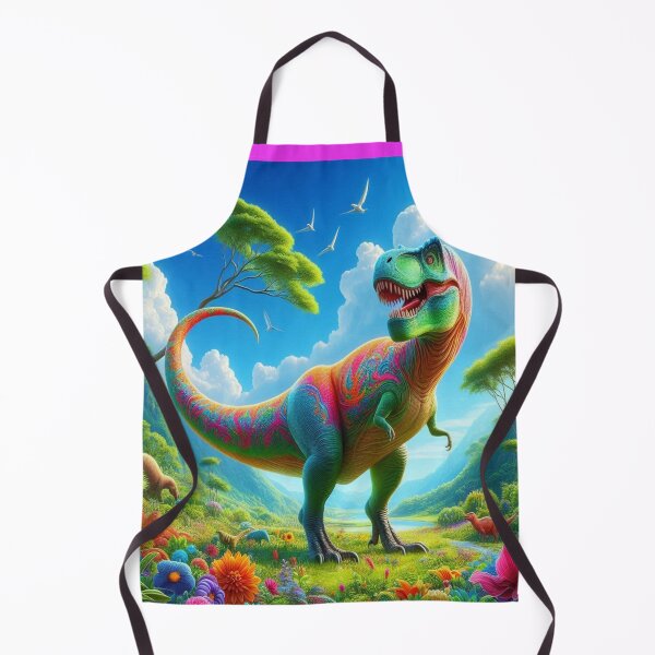 Item preview, Colorful dinosaur in a vibrant landscape with flowers and flying birds designed and sold by FotoworldEdel.
