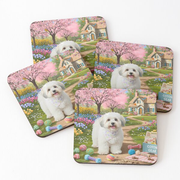Artikelvorschau, Coton de Tuléar in einem Frühlingsgarten entworfen und verkauft von Pawprint Puzzle Studio.