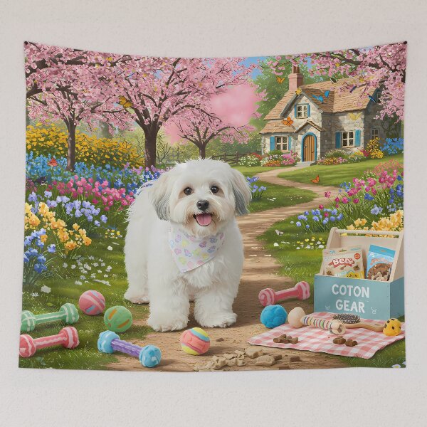 Item preview, Coton de Tulear in a Spring Garden designed and sold by Pawprint Puzzle Studio.