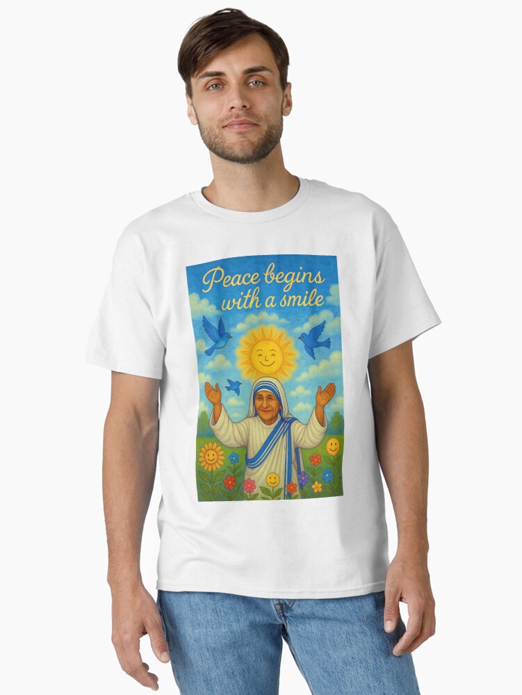 Thumbnail 2 of 7, Classic T-Shirt, Peace Begins with a Smile designed and sold by phatpuppyart.