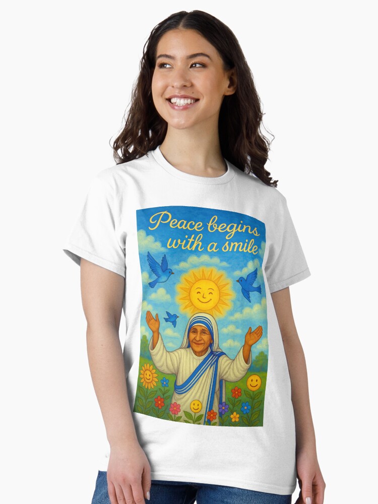 Thumbnail 1 of 7, Classic T-Shirt, Peace Begins with a Smile designed and sold by phatpuppyart.