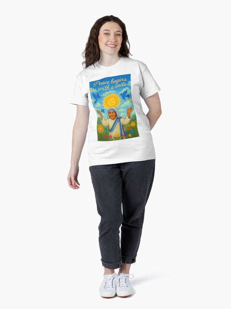 Thumbnail 4 of 7, Classic T-Shirt, Peace Begins with a Smile designed and sold by phatpuppyart.