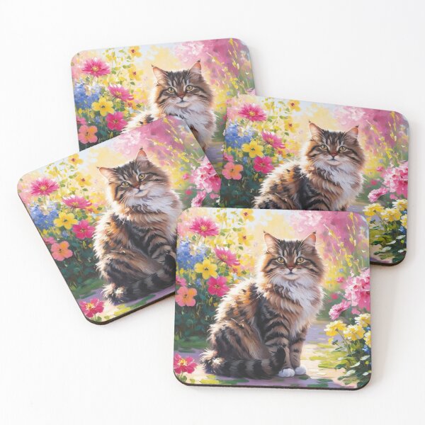 Item preview, Gato atigrado en un jardín de flores de colores brillantes designed and sold by IrisAndIvy.