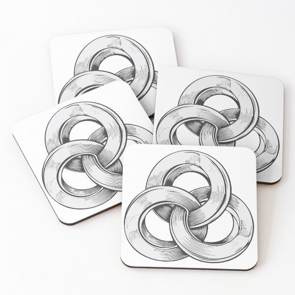 Item preview, Black and white abstract of three interconnected circles, creating a knot-like form against, Three rings intersect, Three linked circles, Three connected circles, Three intertwined circles designed and sold by Danler.