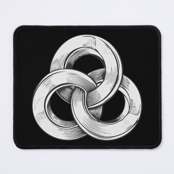 Item preview, Black and white abstract of three interconnected circles, creating a knot-like form against, Three rings intersect, Three linked circles, Three connected circles, Three intertwined circles designed and sold by Danler.