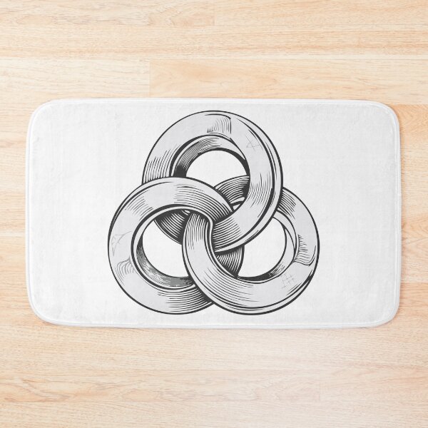 Item preview, Black and white abstract of three interconnected circles, creating a knot-like form against, Three rings intersect, Three linked circles, Three connected circles, Three intertwined circles designed and sold by Danler.