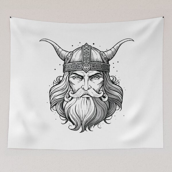 Item preview, Black and white portrait of God Odin - Norse Mythology Art Antique Style, Odin, Norse God of Wisdom, A majestic illustration of Odin, the chief god in Norse mythology, depicted with his long beard designed and sold by Danler.