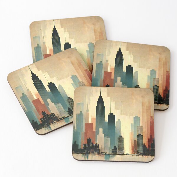 Item preview, Mid Century Modern Grunge City, Vintage Retro Cityscape Skyline Skyscraper Buildings designed and sold by Itaya Art.