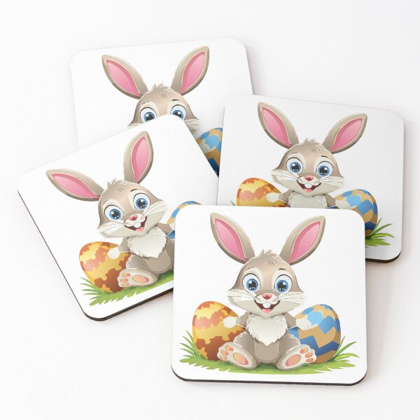 Item preview, Cartoon smiling Easter bunny sitting between two Easter eggs designed and sold by Danler.