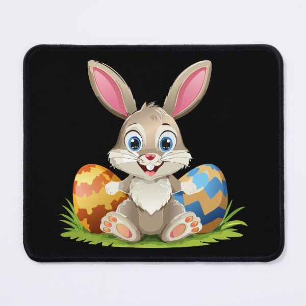 Item preview, Cartoon smiling Easter bunny sitting between two Easter eggs designed and sold by Danler.