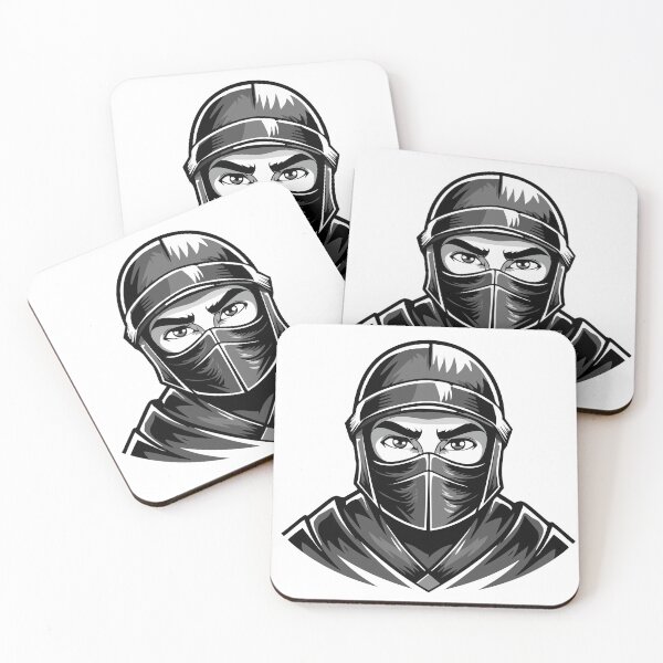 Item preview, Black and white portrait head male warrior ninja - assassin - with a black mask on his face covering his face designed and sold by Danler.