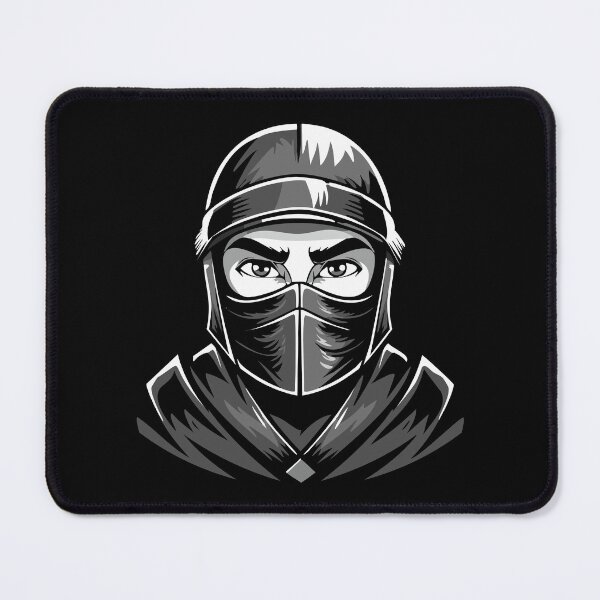 Item preview, Black and white portrait head male warrior ninja - assassin - with a black mask on his face covering his face designed and sold by Danler.