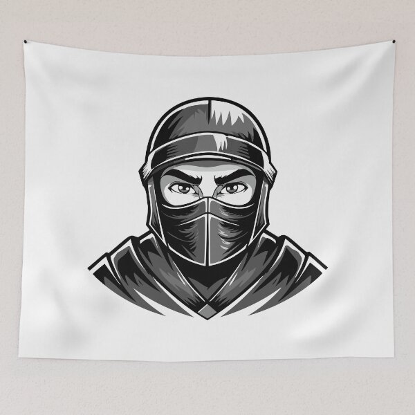 Item preview, Black and white portrait head male warrior ninja - assassin - with a black mask on his face covering his face designed and sold by Danler.