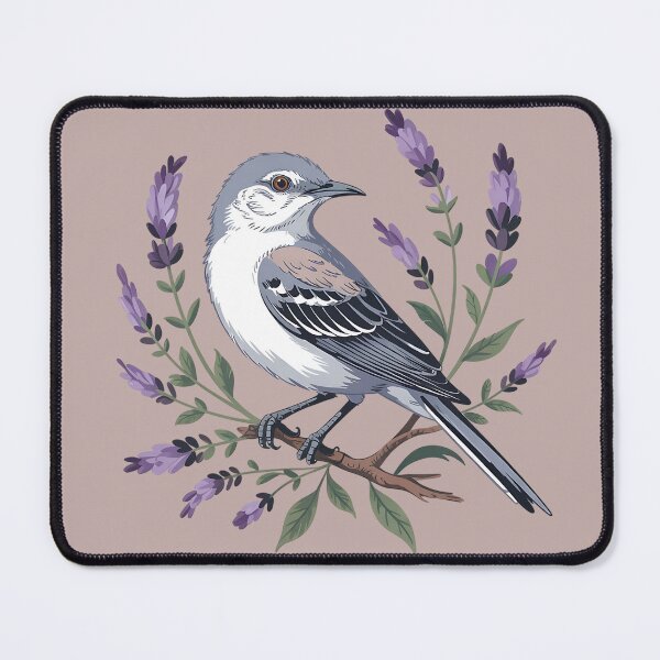 Item preview, Northern Mockingbird Among Lavender Wildflowers designed and sold by BirdsnStuff.