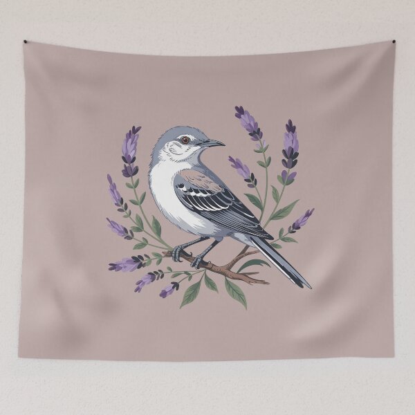 Item preview, Northern Mockingbird Among Lavender Wildflowers designed and sold by BirdsnStuff.