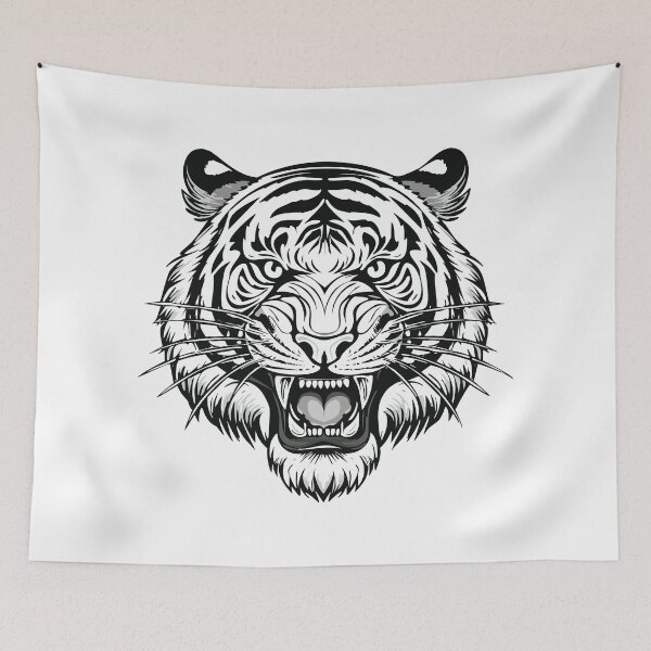 Item preview, Black and white wild animal tiger head face mascot design vector illustration, (Panthera tigris) big cat jungle animal designed and sold by Danler.