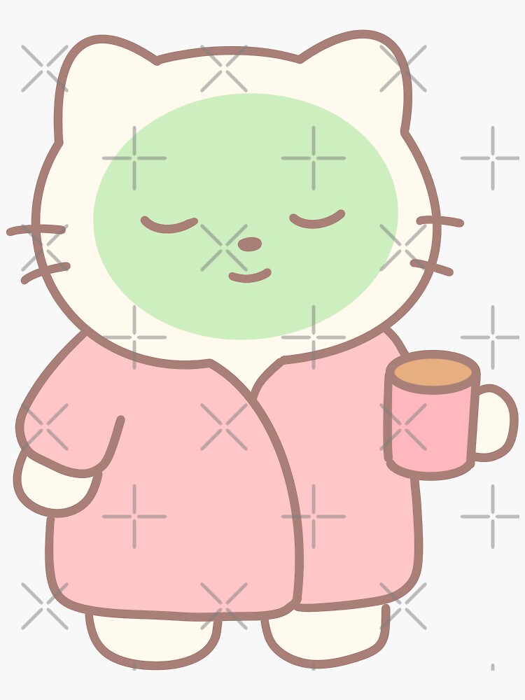 Thumbnail 3 of 3, Sticker, Face Mask Cute Cat with Coffee | Hand-Drawn Illustration designed and sold by 71nghu4.