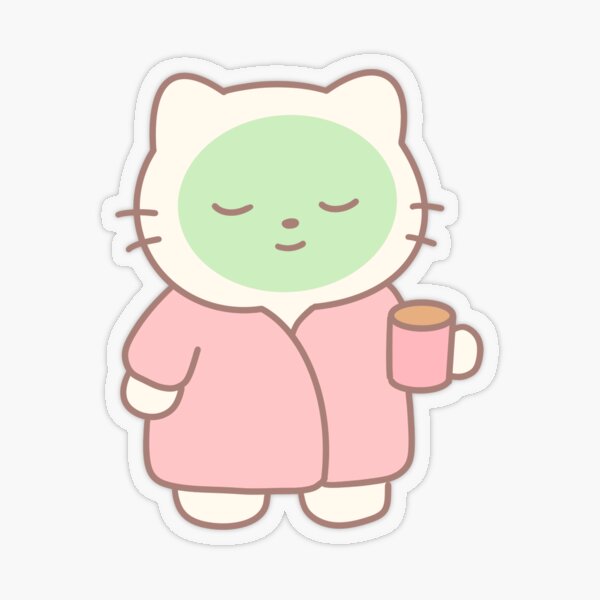 Face Mask Cute Cat with Coffee | Hand-Drawn Illustration Sticker