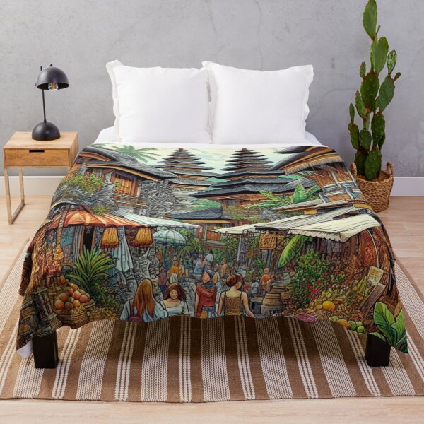 Item preview, Ubud Bali Market Design – Vibrant AI Illustration for Clothing, Accessories & Balinese Travel-Inspired Tropical Fashion designed and sold by knalpot-design.