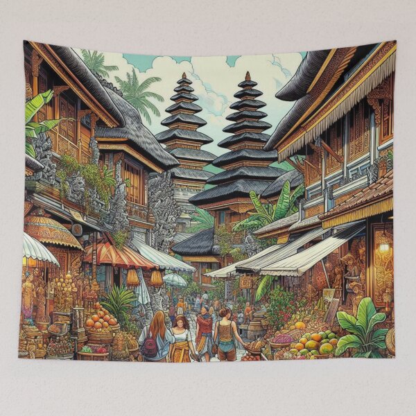 Item preview, Ubud Bali Market Design – Vibrant AI Illustration for Clothing, Accessories & Balinese Travel-Inspired Tropical Fashion designed and sold by knalpot-design.