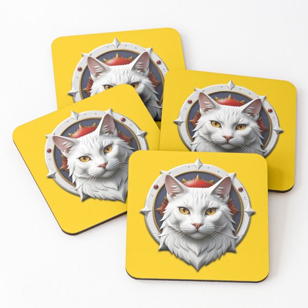 Item preview, WHITE CAT SHIELD (#FFCC00) designed and sold by Marlon Oseguera.