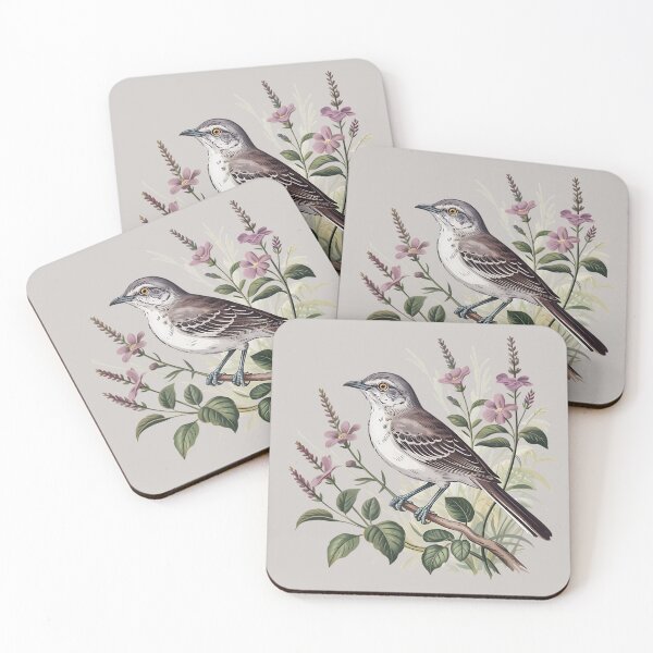 Item preview, Northern Mockingbird Among Pink Blooms designed and sold by BirdsnStuff.