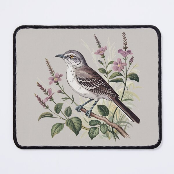 Item preview, Northern Mockingbird Among Pink Blooms designed and sold by BirdsnStuff.