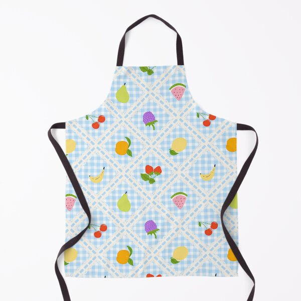 Item preview, Hand Drawn Fruits Patchwork Pattern on Blue Gingham with Ribbon Lace designed and sold by FloralMural.