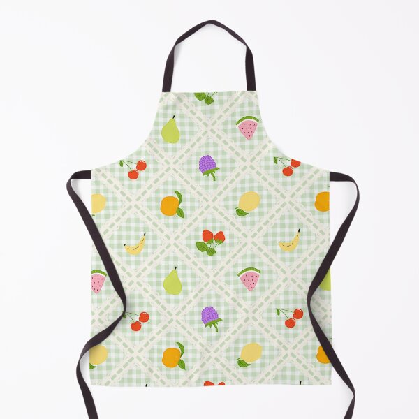 Item preview, Hand Drawn Fruits Patchwork Pattern on Green Gingham with Ribbon Lace designed and sold by FloralMural.
