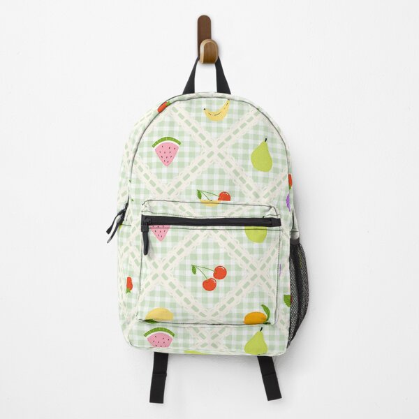 Item preview, Hand Drawn Fruits Patchwork Pattern on Green Gingham with Ribbon Lace  designed and sold by FloralMural.