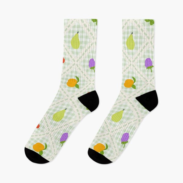 Item preview, Hand Drawn Fruits Patchwork Pattern on Green Gingham with Ribbon Lace  designed and sold by FloralMural.