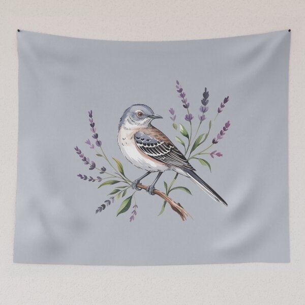 Item preview, Charming Northern Mockingbird Among Wildflowers designed and sold by BirdsnStuff.