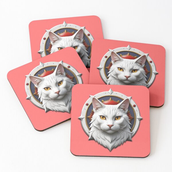 Item preview, WHITE CAT SHIELD (#FF6666) designed and sold by Marlon Oseguera.