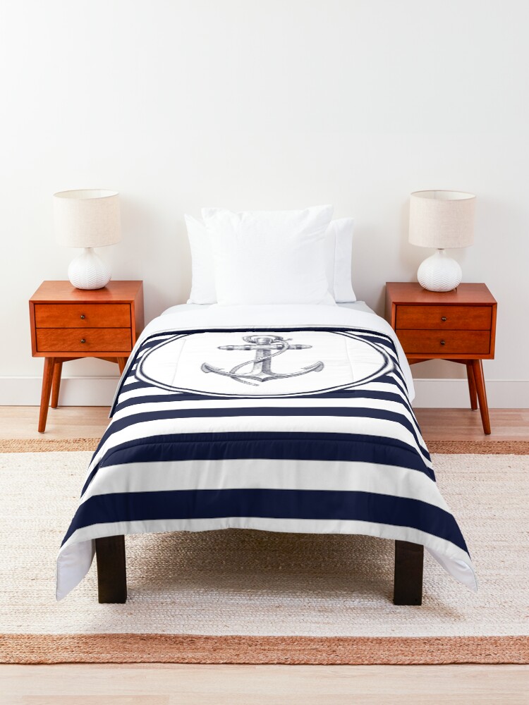 Alternate view of Anchor and Navy Blue Stripes Comforter