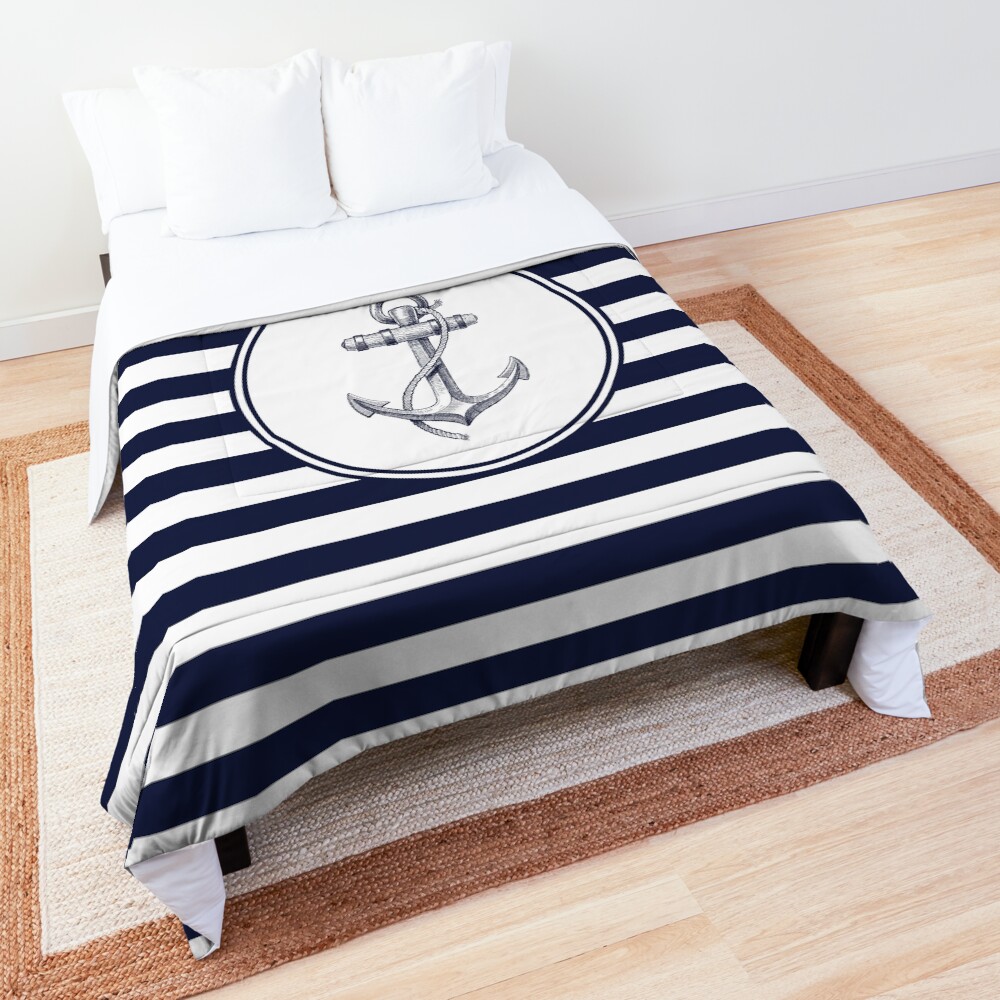 Anchor and Navy Blue Stripes Comforter