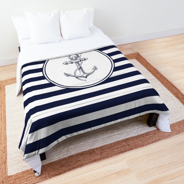 Anchor and Navy Blue Stripes Comforter