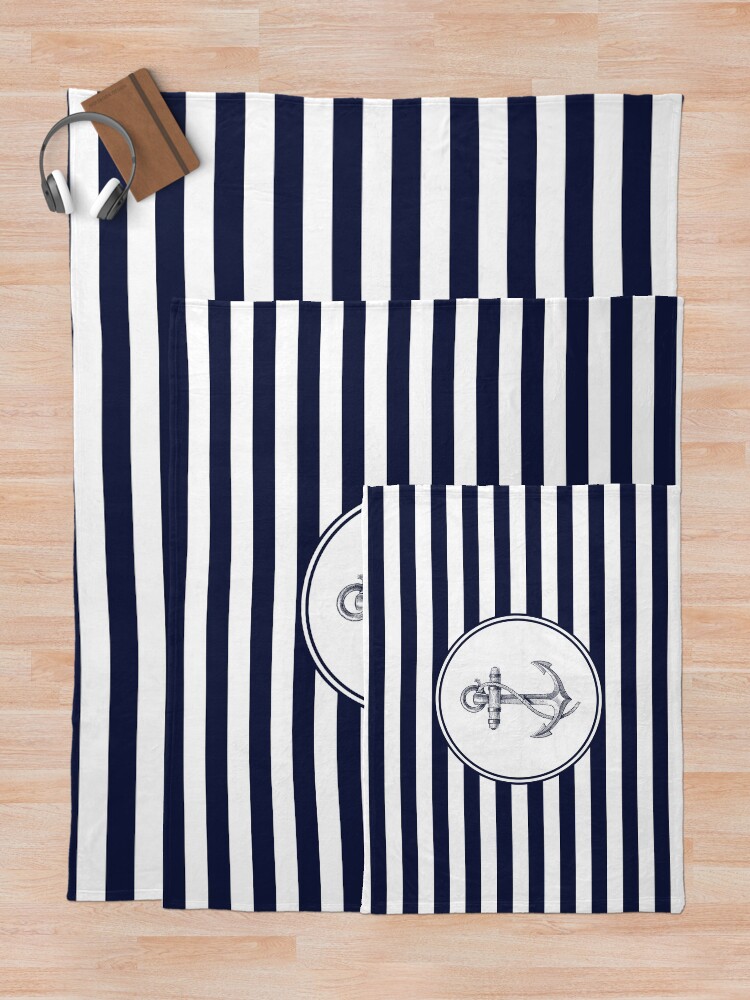 Alternate view of Anchor and Navy Blue Stripes Throw Blanket
