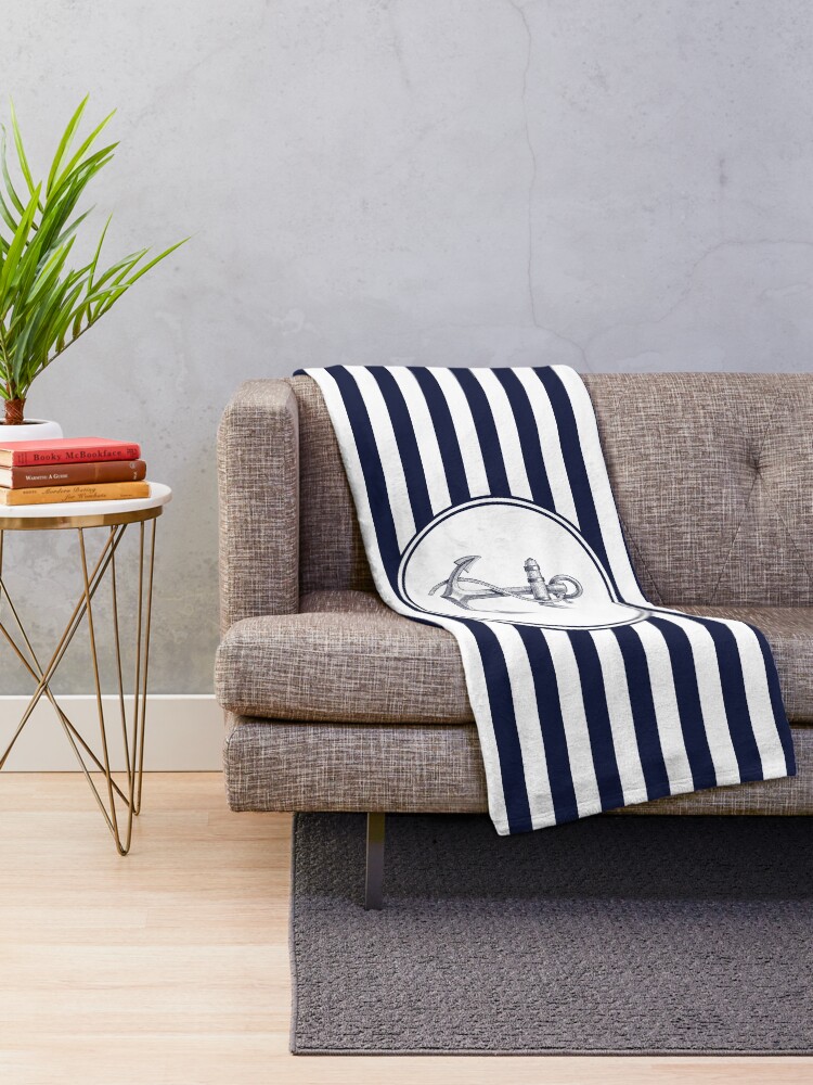 Alternate view of Anchor and Navy Blue Stripes Throw Blanket