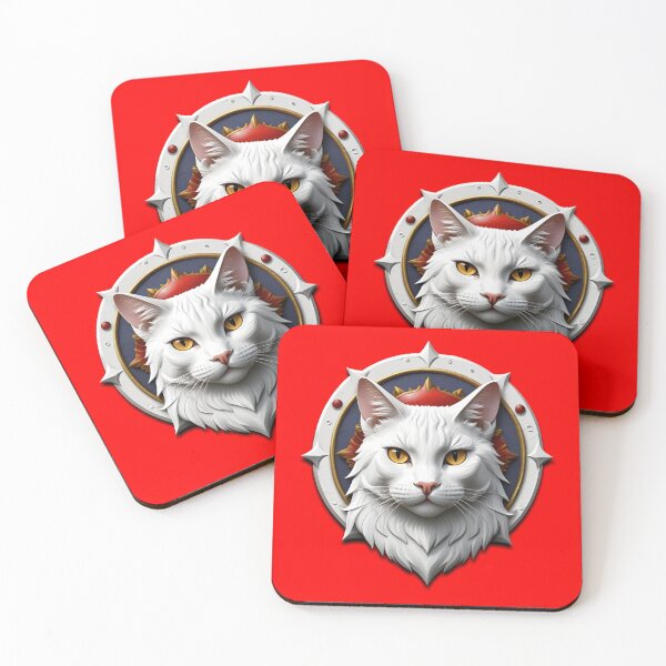 Item preview, WHITE CAT SHIELD (#FF0000) designed and sold by Marlon Oseguera.
