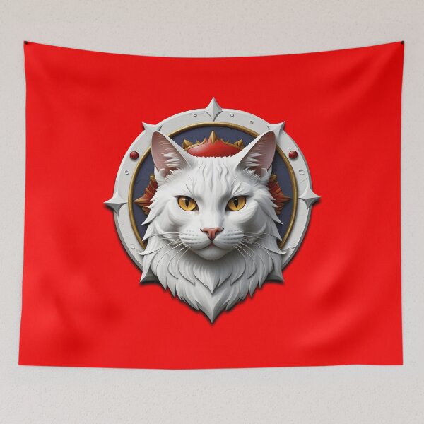 Item preview, WHITE CAT SHIELD (#FF0000) designed and sold by Marlon Oseguera.