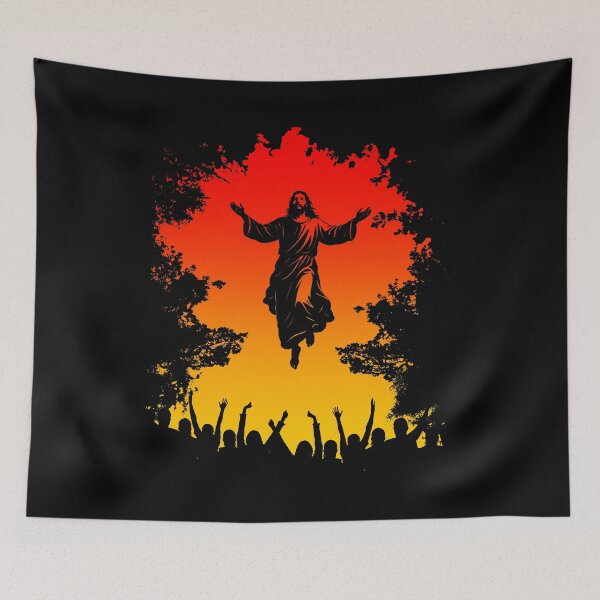 Item preview, Ascension Day Resurrection– Jesus Christ Rising Before the People Silhouette | Negative Trees image Orange Yellow designed and sold by ZechJohnRB.