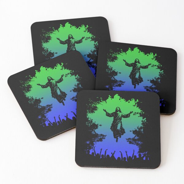 Item preview, Ascension Day Resurrection– Jesus Christ Rising Before the People Silhouette | Negative Trees image Blue & Green designed and sold by ZechJohnRB.