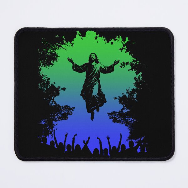 Item preview, Ascension Day Resurrection– Jesus Christ Rising Before the People Silhouette | Negative Trees image Blue & Green designed and sold by ZechJohnRB.